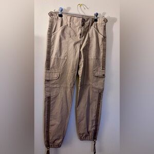 Sanctuary for Anthropologie Tan Linen Cargo Cropped Pants Womens Size 25